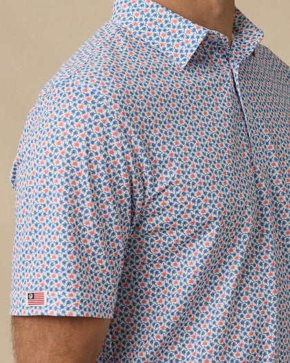 Kona Palms Polo in Cobalt blue with sleeve detail close-up