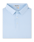 Folded Check Mate Polo in Mint Tea, featuring an allover blue micro geometric print, self collar, and button placket.