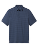 Front product view of the Banksville Polo in New Indigo, featuring an allover light blue geometric print and short sleeves.