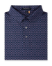 Folded Banksville Polo in Tidal Blue displaying the geometric pattern, collar, and button placket