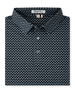 Folded Banksville Polo in Black featuring a light blue geometric print, self collar, and button placket.