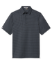 Front view of the Banksville Polo in Black with an all-over light blue geometric print, short sleeves, and button placket.