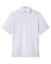 Front product view of the Brookhurst Polo in Mint Tea, featuring an allover geometric print, short sleeves, and button placket.