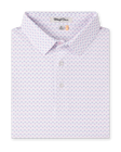 Brookhurst Polo in Punch Pink folded to showcase the white base with a subtle pink and blue geometric print
