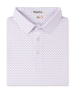 Brookhurst Polo in Punch Pink folded to showcase the white base with a subtle pink and blue geometric print