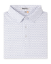 Folded Brookhurst Polo in Herb featuring an all-over blue and coral geometric print, self collar, and button placket.