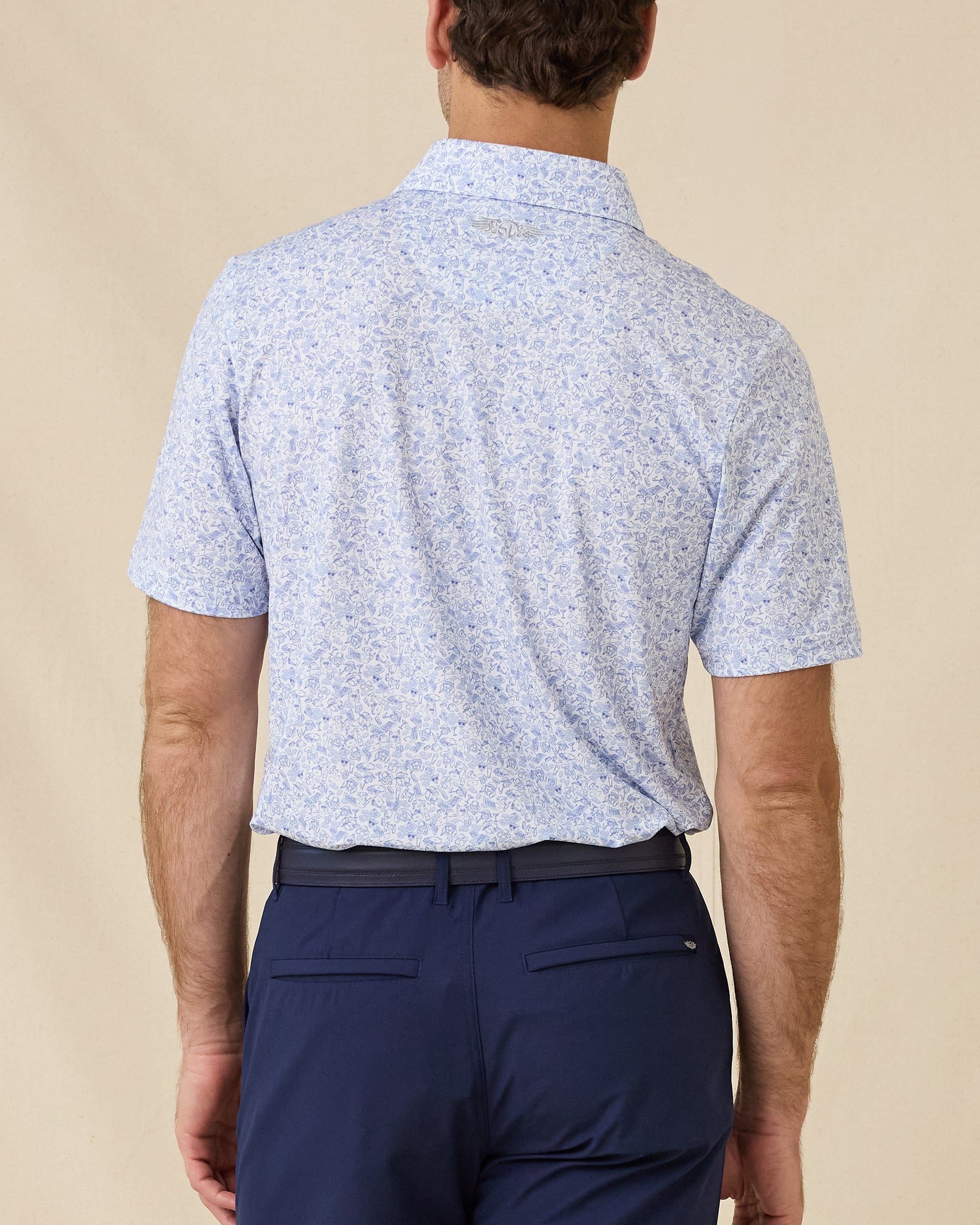 Back view of the Poker Dawgs Polo in Tidal Blue