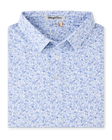 Poker Dawgs Polo in Tidal Blue featuring an allover print of dogs playing poker, folded view