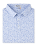 Poker Dawgs Polo in Tidal Blue featuring an allover print of dogs playing poker, folded view