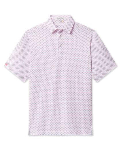 Old Glory Polo in Shine with allover American flag print, front view