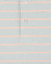 Detail view of the Oceano Dunes Striped Polo in Cantaloupe showing the fine horizontal stripe pattern, stitching, and branded buttons.