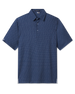 Front product view of the Casino Polo in Blue Shade, featuring a navy geometric print with subtle playing card suit motifs, short sleeves, and a button placket.