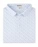 Folded Trader Vics Polo in Blue Shade featuring an all-over cocktail drink print in soft blue and aqua tones.
