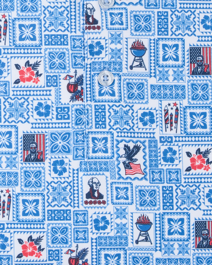 Aloha 250 Polo in Cobalt blue, print detail close-up view