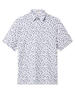 White Siesta Polo with short sleeves, classic collar, and an allover Western-inspired illustrated print.