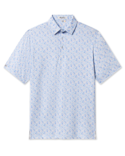 Pasadena Polo in Lake featuring a short-sleeve silhouette and all-over multicolor floral print.