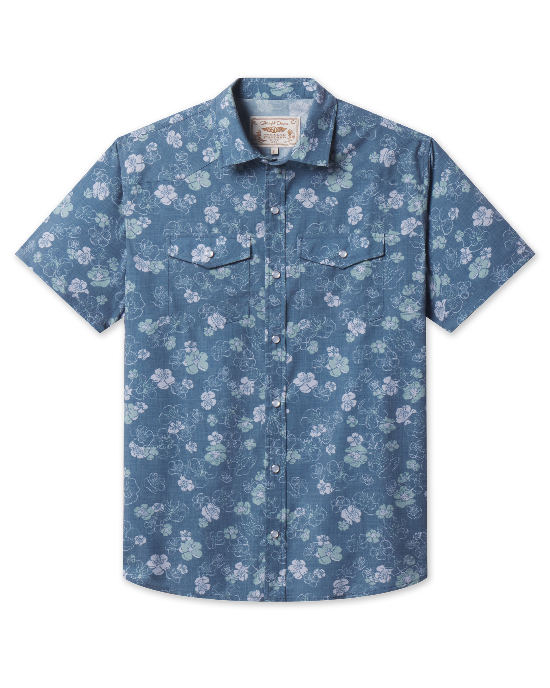 Celadine Woven Shirt in Moonlight featuring an allover floral print, pearl snap front, and two chest pockets.
