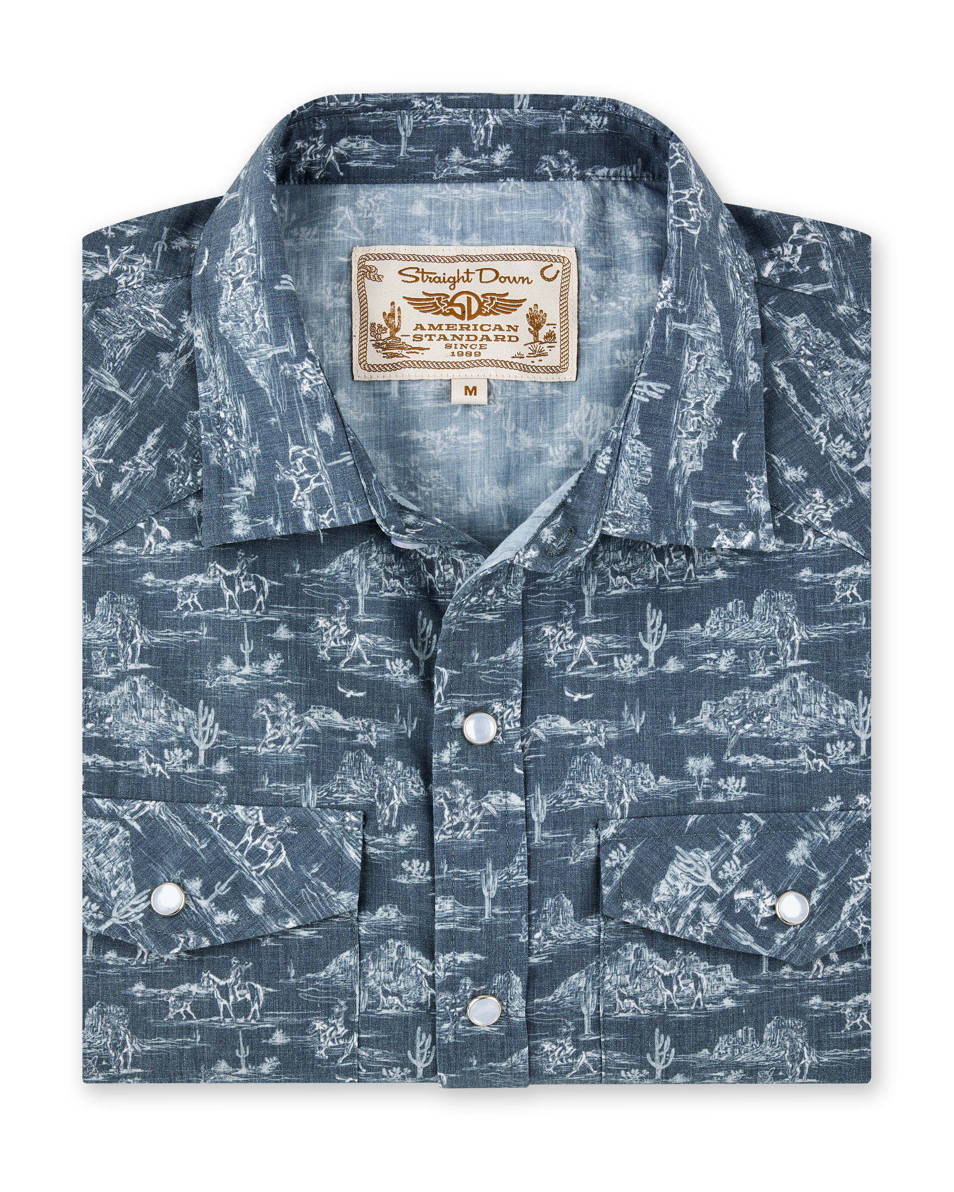 Out West Woven Shirt in Walrus featuring an allover western desert print, pearl snap buttons, and two chest pockets.