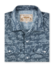 Out West Woven Shirt in Walrus featuring an allover western desert print, pearl snap buttons, and two chest pockets.