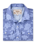Treviso Bay Woven Shirt in Tidal Blue folded view featuring a tonal floral print, western yoke detailing, and pearl snap buttons