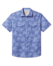 Front product view of the Treviso Bay Woven Shirt in Tidal Blue with short sleeves, pearl snap buttons, and dual chest pockets