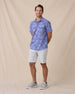 Full outfit view featuring the Treviso Bay Woven Shirt in Tidal Blue paired with light gray shorts