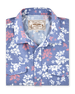 Folded Paniolo Woven Shirt in Tidal Blue with allover hibiscus floral print and western-inspired pearl snap details