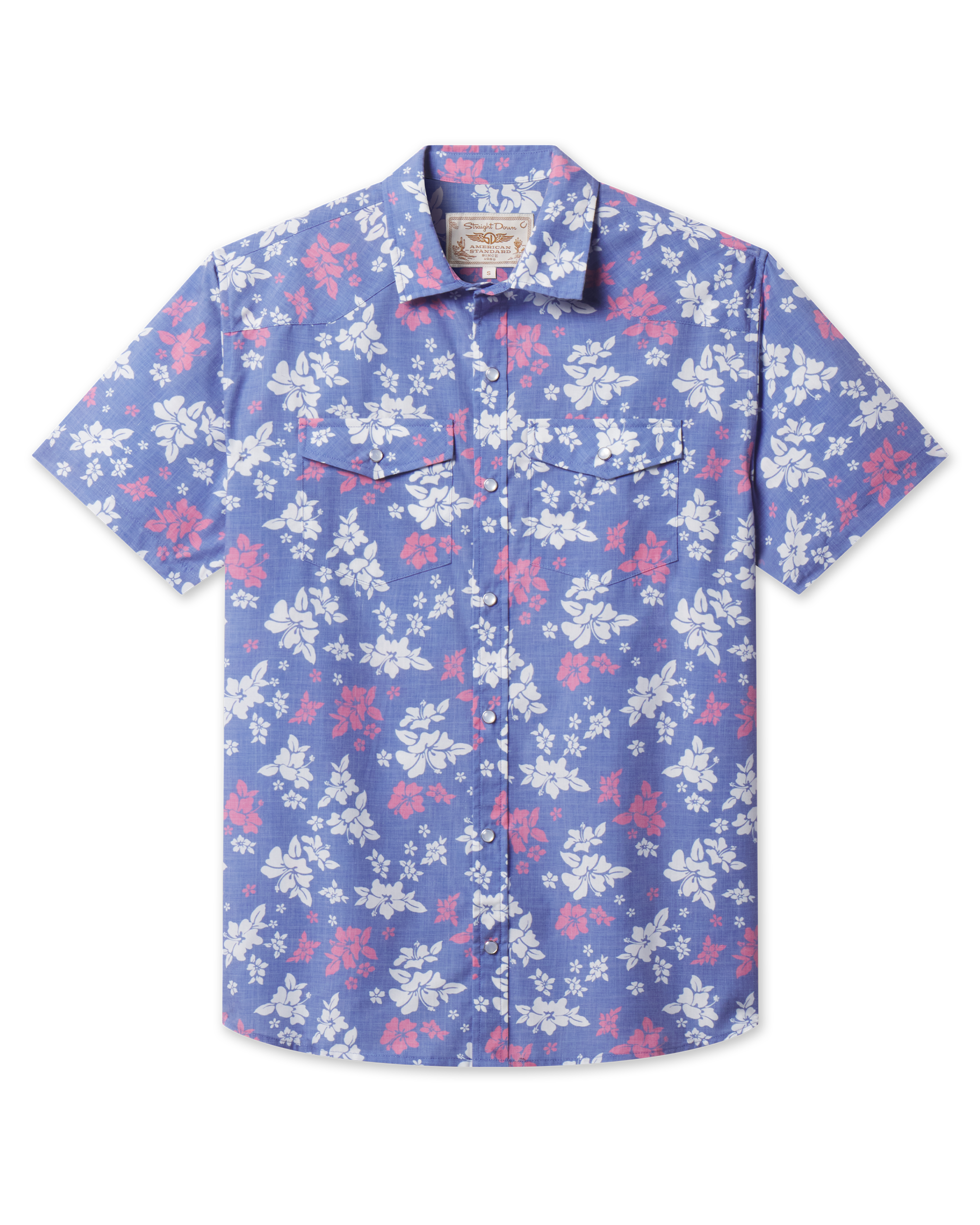 Front view of the Paniolo Woven Shirt in Tidal Blue