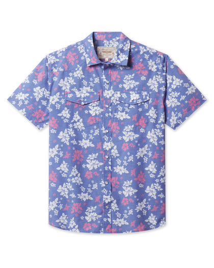 Front view of the Paniolo Woven Shirt in Tidal Blue