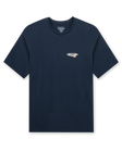 Men's Sand Trap Tee in Navy, flat lay front view featuring a navy crew neck tee with a small Straight Down logo graphic on the left chest