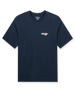 Men's Sand Trap Tee in Navy, flat lay front view featuring a navy crew neck tee with a small Straight Down logo graphic on the left chest