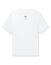 A white short-sleeve t-shirt shown from the back, featuring a small illustration of a golfing gnome on the upper center back.