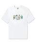 A white short-sleeve t-shirt featuring a illustration of four golfing gnomes and  with the word 'IYKYK' printed beneath them.