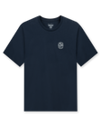 Men’s navy crewneck t-shirt with small chest logo graphic