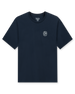 Men’s navy crewneck t-shirt with small chest logo graphic