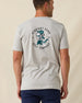 Men's Alligator Alley Tee in Light Grey, back model view featuring a light grey short sleeve crewneck tee with the large Straight Down Golf Company Est. 1989 alligator graphic on the back
