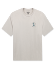 Men's Alligator Alley Tee in Light Grey, flat lay front view featuring a light grey short sleeve crewneck tee with the Straight Down Golf Company Est. 1989 alligator graphic on the left chest