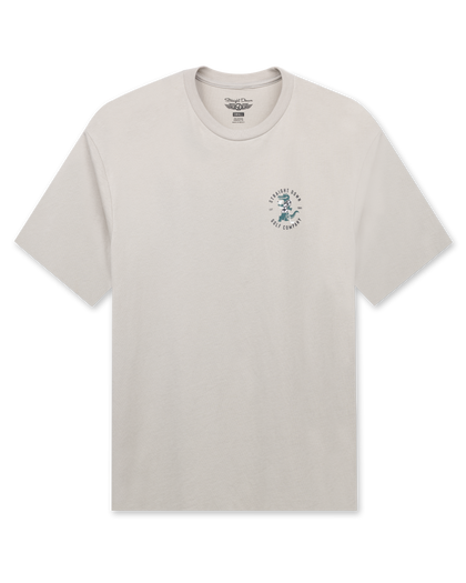 Men's Alligator Alley Tee in Light Grey, flat lay front view featuring a light grey short sleeve crewneck tee with the Straight Down Golf Company Est. 1989 alligator graphic on the left chest