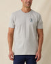 Men's Alligator Alley Tee in Light Grey, front model view featuring a light grey short sleeve crewneck tee with the Straight Down Golf Company Est. 1989 alligator graphic on the left chest paired with navy pants