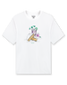 Men's Munch Tee in White, flat lay front view featuring a white base with a pimento cheese sandwich and iced drink graphic with MUNCH text on the chest