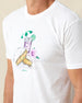 Men's Munch Tee in White, close-up front view on model highlighting the pimento cheese sandwich and iced drink graphic with MUNCH text on the chest