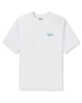 Men's Island Time Tee in White, flat lay front view featuring a white crew neck tee with a small blue Straight Down logo graphic on the left chest