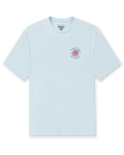 Straight Down Hibiscus 89 Tee in Light Blue, flat lay front view featuring the Straight Down Golf Company hibiscus logo on the left chest