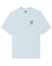 Straight Down Hibiscus 89 Tee in Light Blue, flat lay front view featuring the Straight Down Golf Company hibiscus logo on the left chest