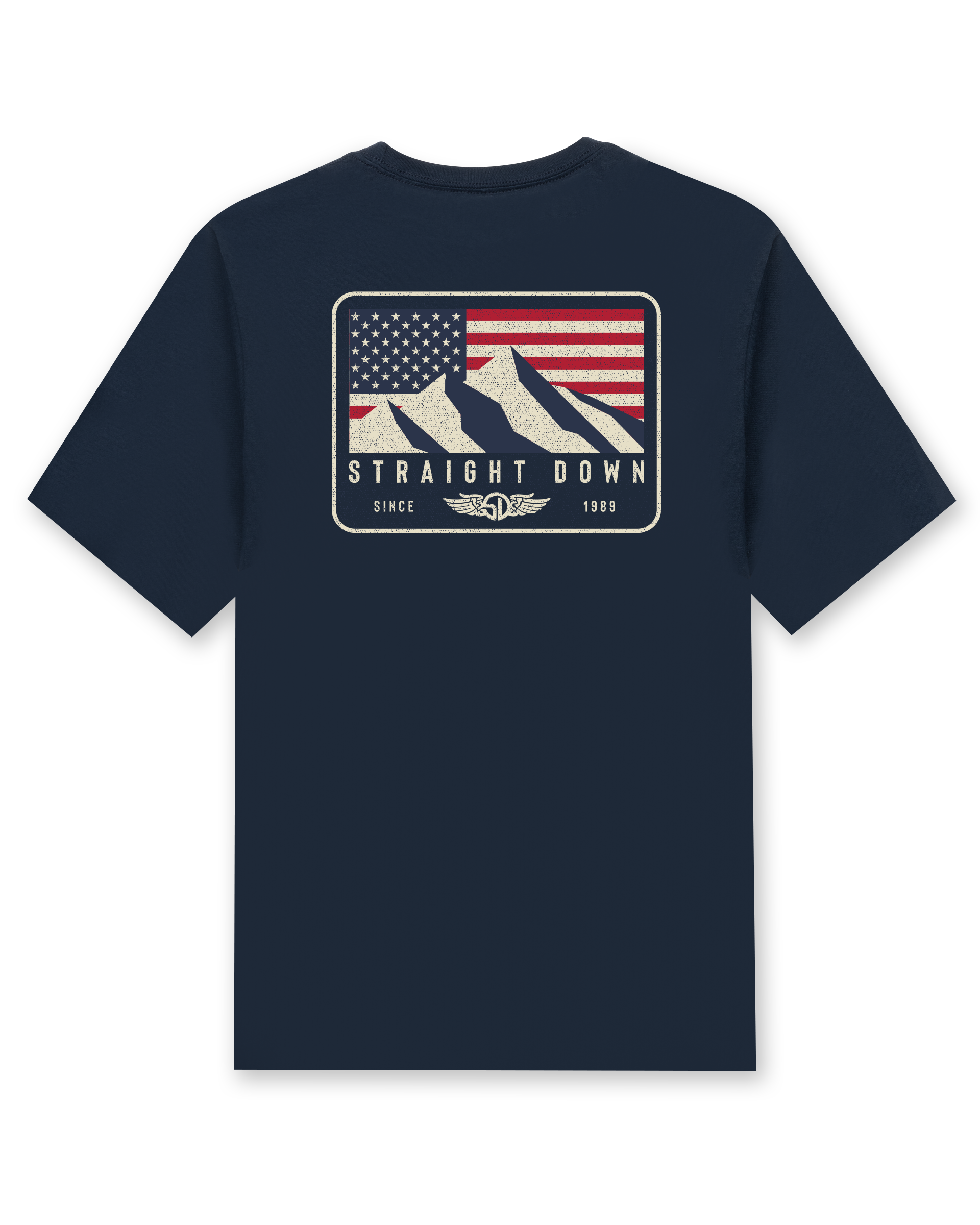 Sierra Tee in Navy, back graphic flat lay product view