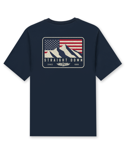 Sierra Tee in Navy, back graphic flat lay product view