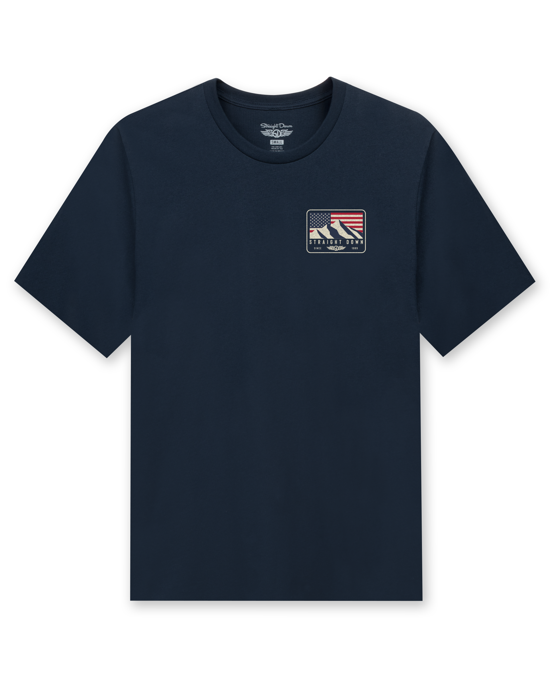 Sierra Tee in Navy, front flat lay product view