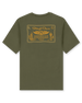 Back of the American Standard Tee in Army Green featuring a large gold Straight Down American Standard graphic with western-inspired details.