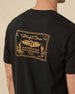 Close-up of the American Standard Tee in Black showing the large gold western-inspired Straight Down graphic across the upper back.