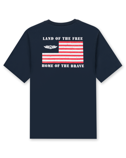 Free & Brave Tee in Navy, back flat lay graphic product view